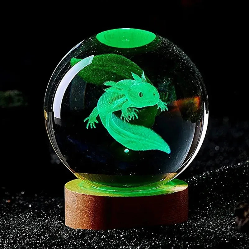3D Axolotl Laser Engraved Crystal Ball Night Light
