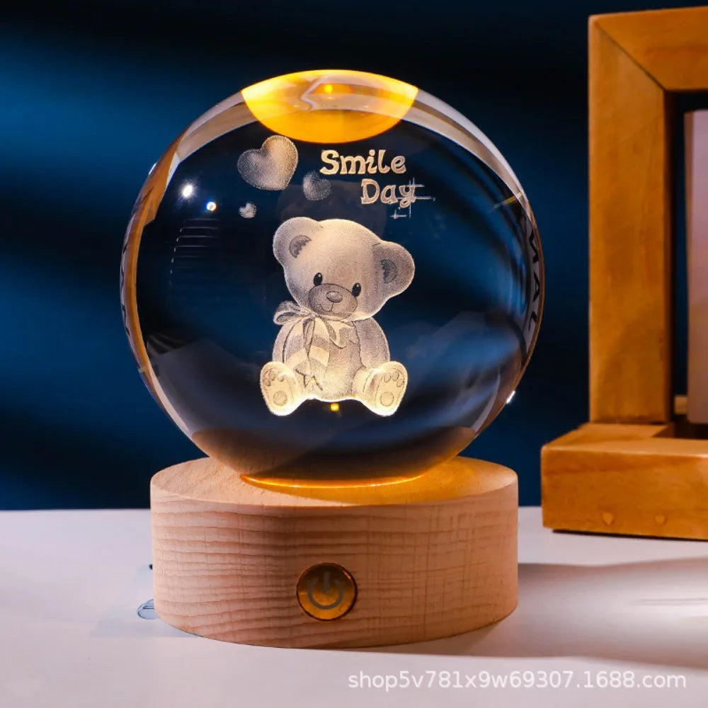 3D Axolotl Laser Engraved Crystal Ball Night Light