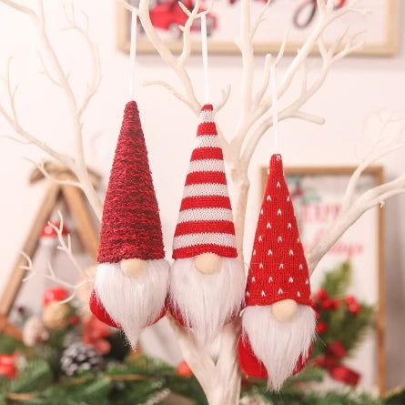 3Pcs Handmade Swedish Christmas Gnomes - Plush Santa Elf Hanging Ornaments Set