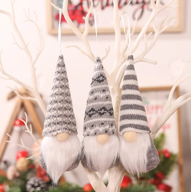 3Pcs Handmade Swedish Christmas Gnomes - Plush Santa Elf Hanging Ornaments Set