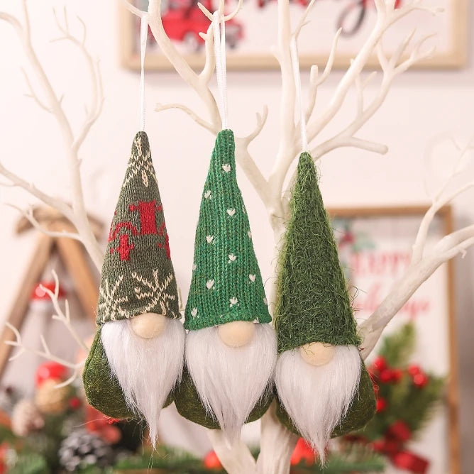 3Pcs Handmade Swedish Christmas Gnomes - Plush Santa Elf Hanging Ornaments Set