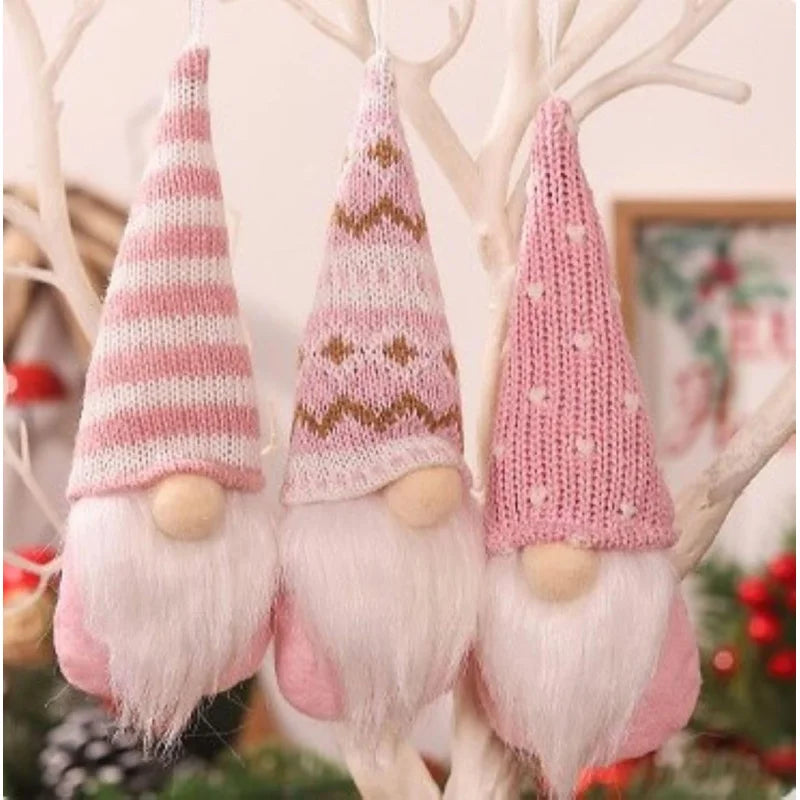 3Pcs Handmade Swedish Christmas Gnomes - Plush Santa Elf Hanging Ornaments Set