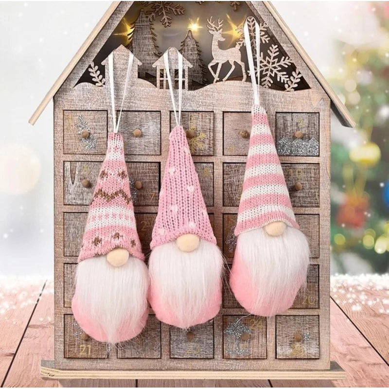 3Pcs Handmade Swedish Christmas Gnomes - Plush Santa Elf Hanging Ornaments Set