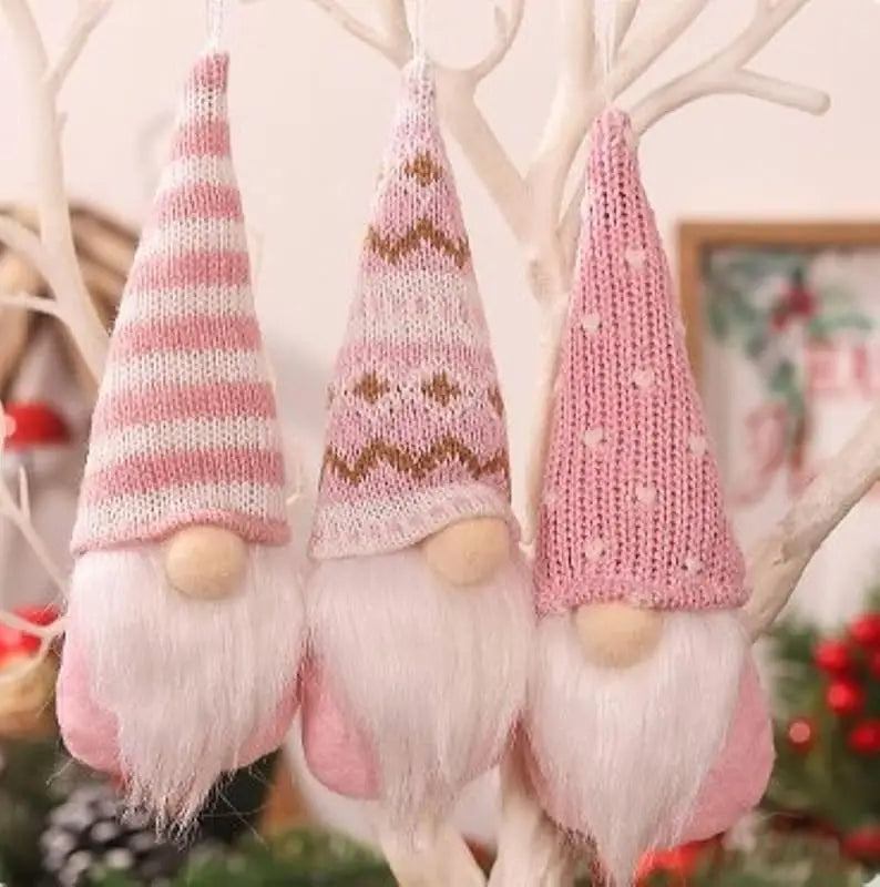 3Pcs Handmade Swedish Christmas Gnomes - Plush Santa Elf Hanging Ornaments Set