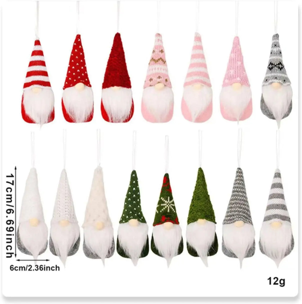 3Pcs Handmade Swedish Christmas Gnomes - Plush Santa Elf Hanging Ornaments Set