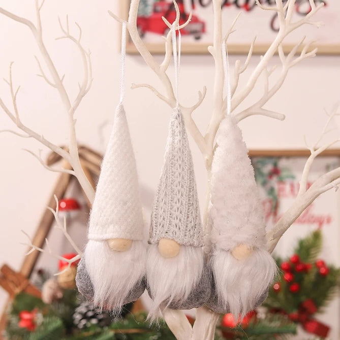 3Pcs Handmade Swedish Christmas Gnomes - Plush Santa Elf Hanging Ornaments Set