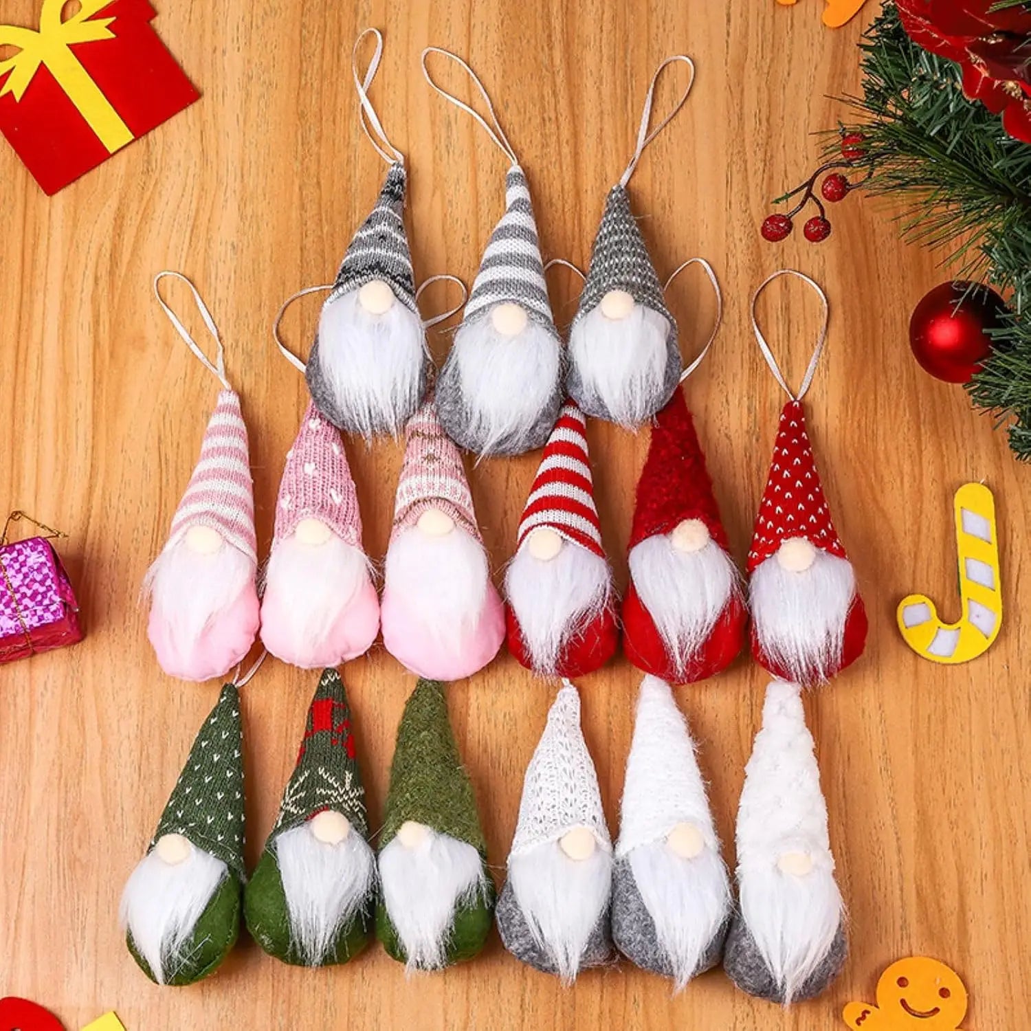 3Pcs Handmade Swedish Christmas Gnomes - Plush Santa Elf Hanging Ornaments Set