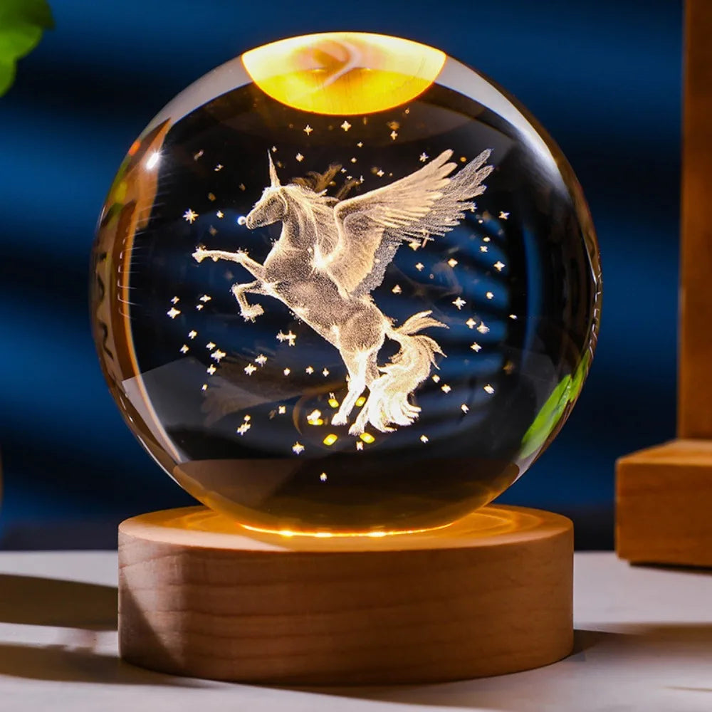 3D Axolotl Laser Engraved Crystal Ball Night Light